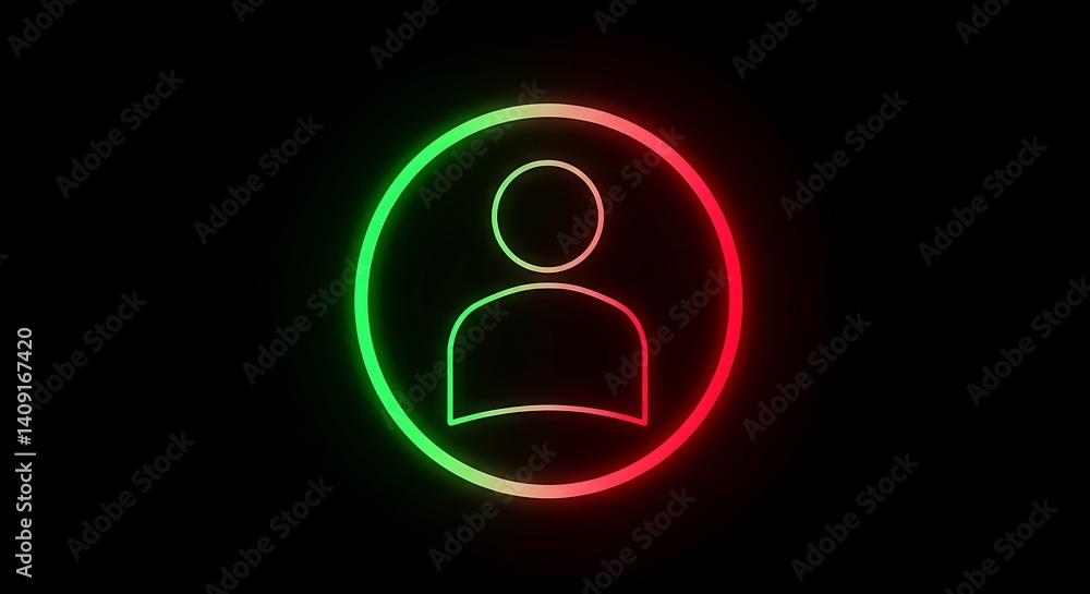 Wall mural a neon person icon with a green and red gradient circle outline on a black background design element