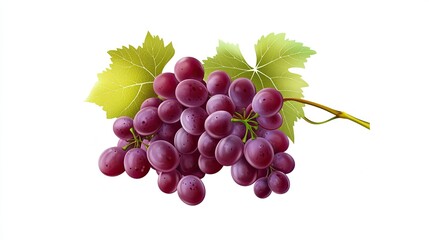 Obraz premium Fresh and Juicy Grapes with Vibrant Green Leaves Against a White Background