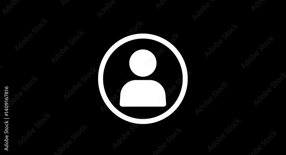 Wall mural white person icon inside a circle on a black background simple and clean profile representation
