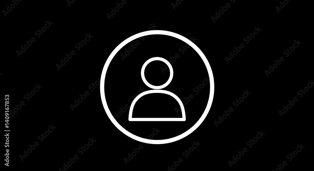 Wall mural a simple white outline of a person icon centered within a white circle on a black background