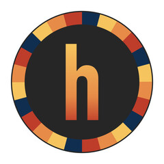 Gradient lowercase Letter h in Warm Orange, Red, and Yellow with Circular Frame in Blue, Red, and Yellow Tones, enclosed in a black frame.