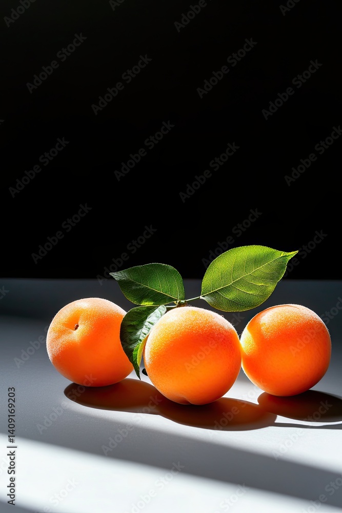 Poster apricots on a black background with backlight