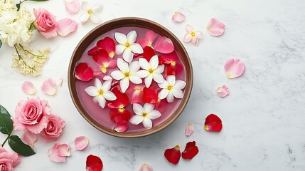 Floral Arrangement in Bowl with Pink and White Petals for Spa and Relaxation Theme