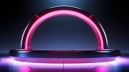Glowing Neon Frame Over Cylinder Podium — Modern Product Showcase