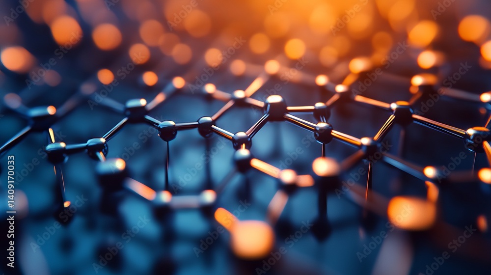 Aufkleber abstract molecular structure network background image science technology 3d art dark blue grid mesh