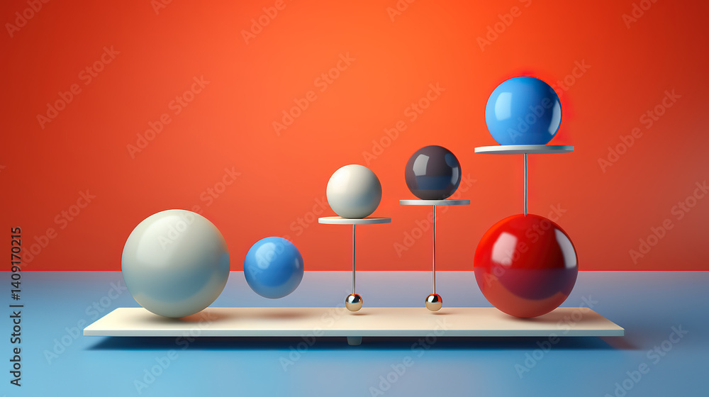 Poster modern minimal design with balancing balls on scales for equivalent metaphor
