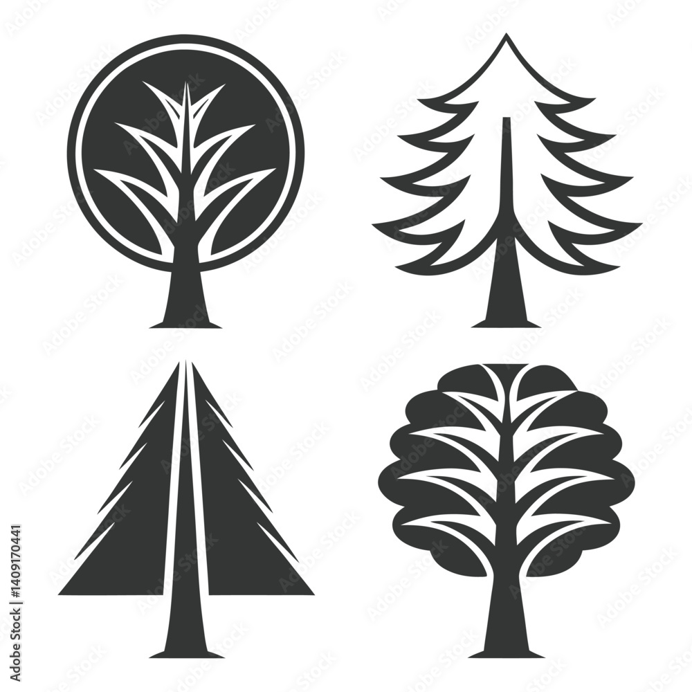 Poster smooth tree vector art collection with white background.