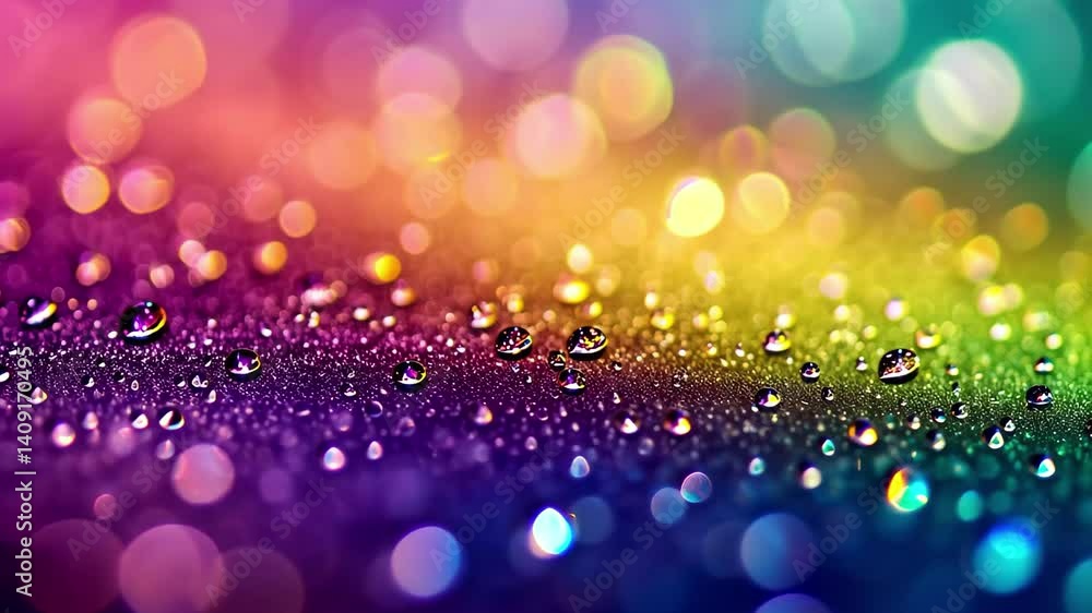 Poster colorful abstract background with shimmering droplets on rainbow surface, abstract rainbow backgroun