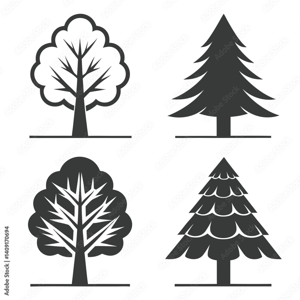 Poster smooth tree vector art collection with white background.