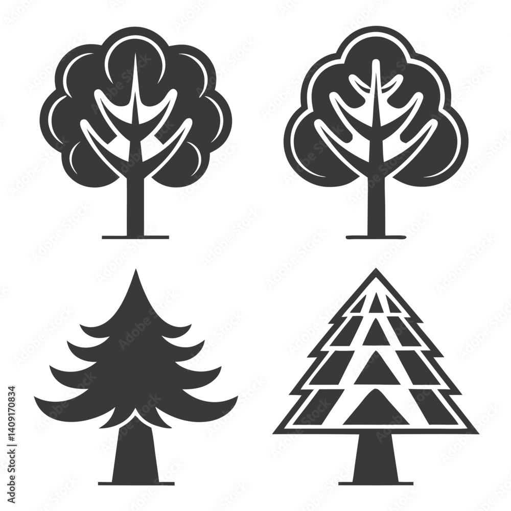 Poster smooth tree vector art collection with white background.