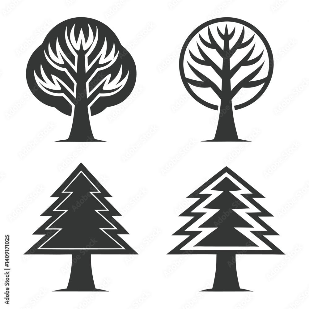 Poster smooth tree vector art collection with white background.