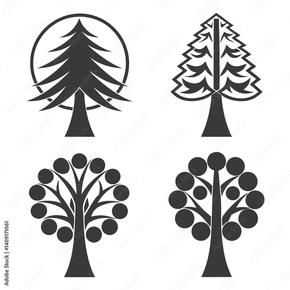 Poster smooth tree vector art collection with white background.