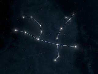 Andromeda constellation in the night sky. Stars are connected by lines. Astrological image. © Nazarii