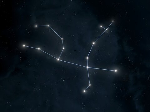 Andromeda constellation in the night sky. Stars are connected by lines. Astrological image.
