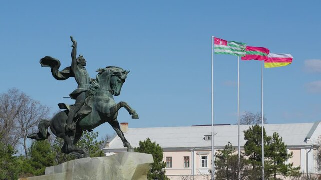 view of central square of Tiraspol city and monument to commander Suvorov, Transnistria, Moldova
