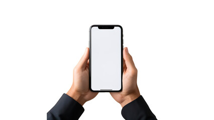 hand holding smart phone with blank screen
