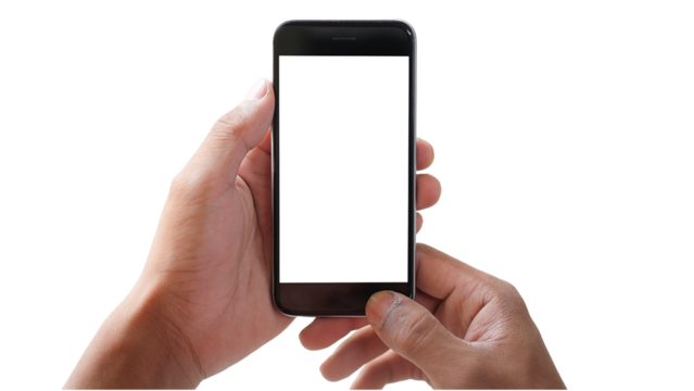 hand holding smart phone with blank screen