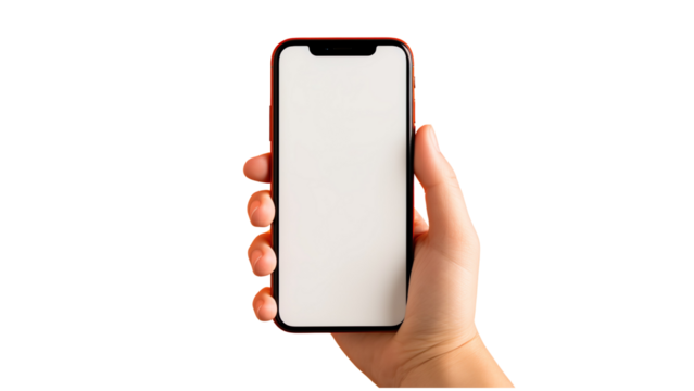 hand holding smart phone with blank screen