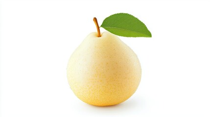 Fresh and Juicy Pear with Leaf on White Background for Healthy Eating Concepts and Recipes
