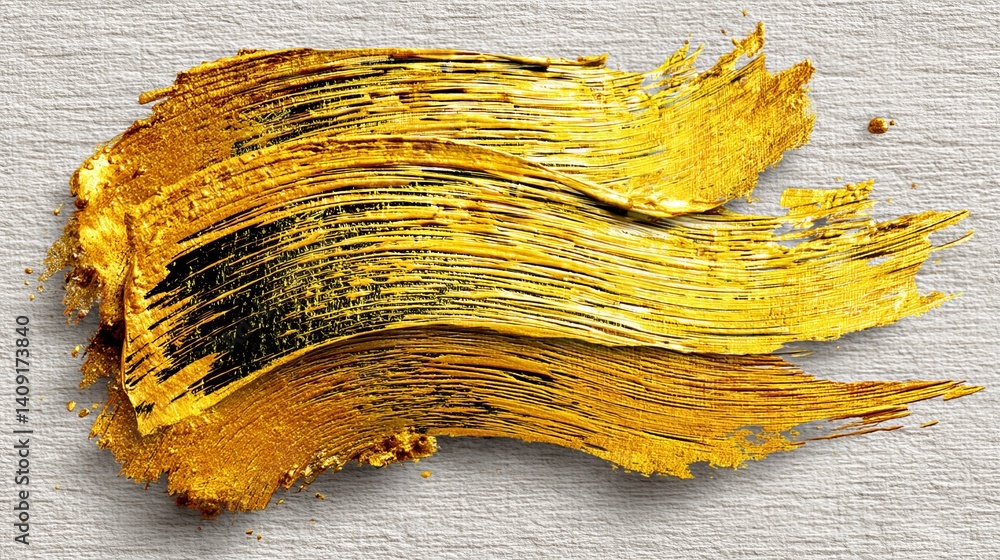 Poster abstract gold foil brush strokes with obvious thickness, showcasing a simple design on a clean backg