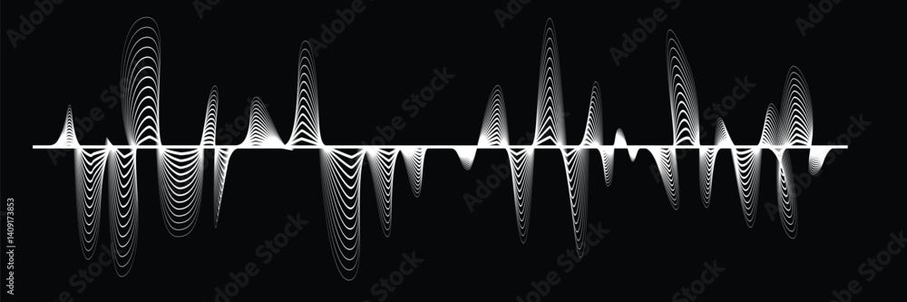 Poster digital sound equalizer . audio signal frequency signal . abstract flow linear fluid wavy shape . ac