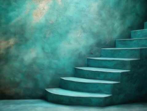 Abstract Teal and Blue Curved Staircase in Modern Minimalist Interior Design - Powered by Adobe