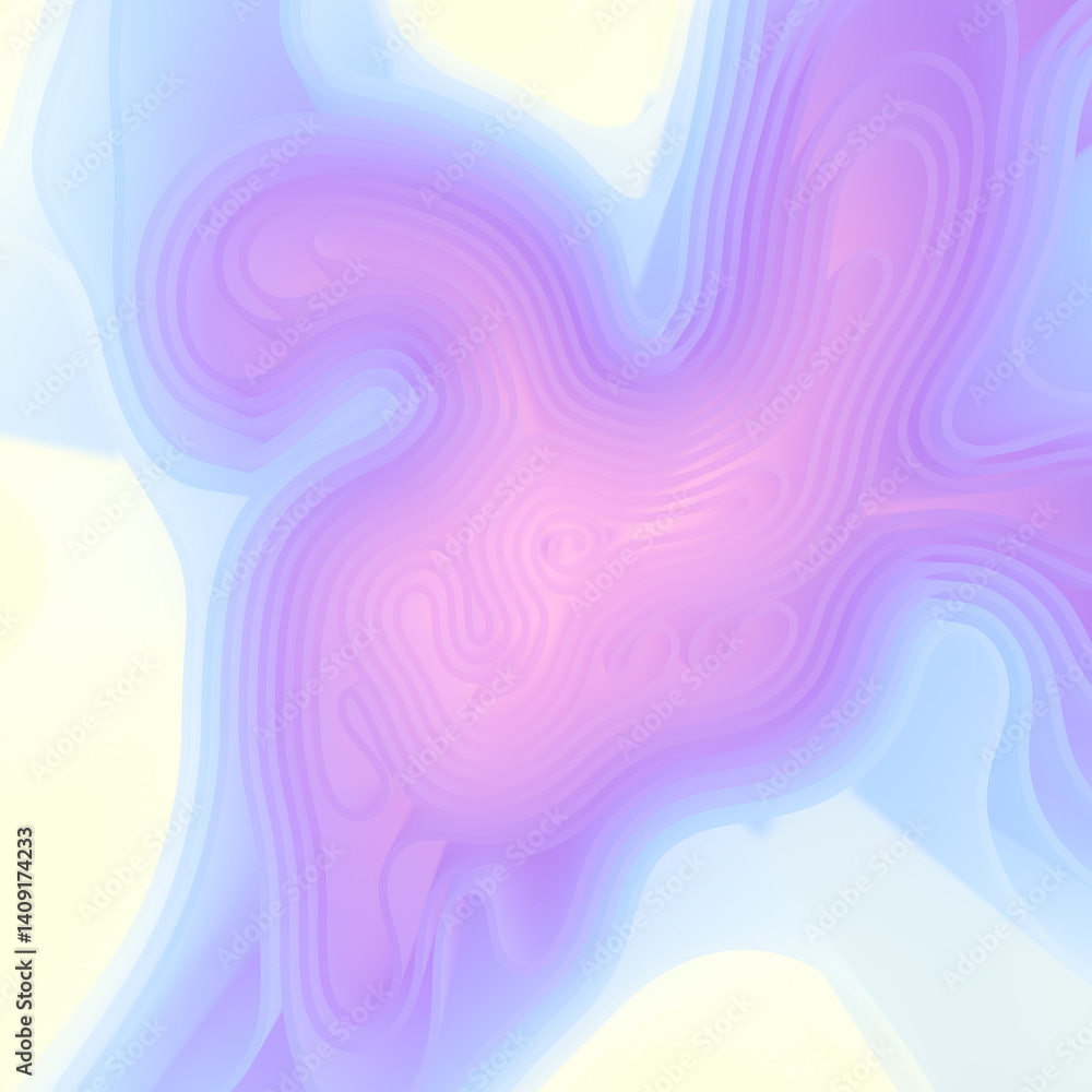 Poster Illustration of gently intertwining lines that evoke the flowing curves of fabric. Pastel gradients create a sense of softness and serenity. 3d rendering