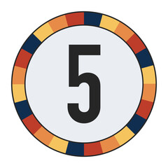 Modern number “5” with Orange to Yellow Gradient, Framed by Vibrant Blue, Red, and Yellow Segments, enclosed in a black frame.