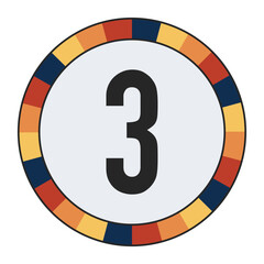 Modern number “3” with Orange to Yellow Gradient, Framed by Vibrant Blue, Red, and Yellow Segments, enclosed in a black frame.