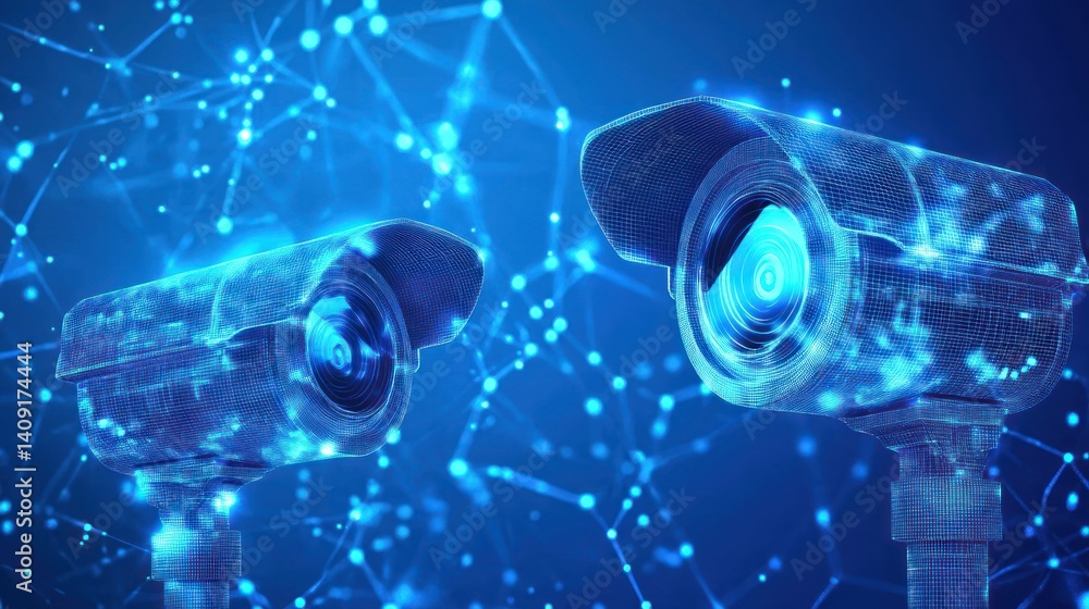 Poster digital eye: futuristic security camera system with advanced network connections