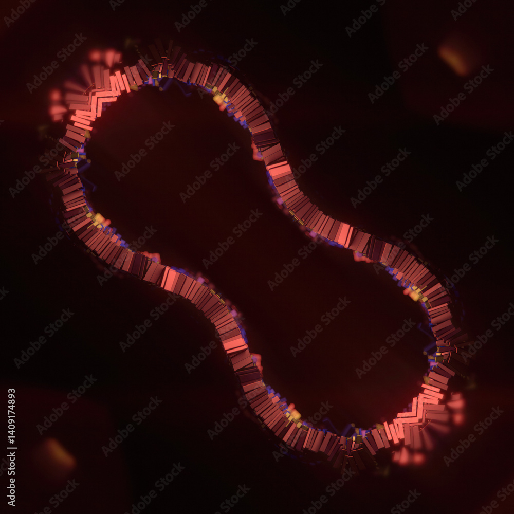 Poster Geometric illustration with wavy figure composed of shiny metallic rectangles. 3d rendering