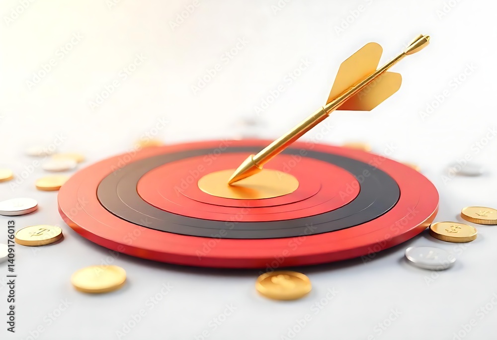 Poster generative ai illustrating financial target success with arrow in bullseye