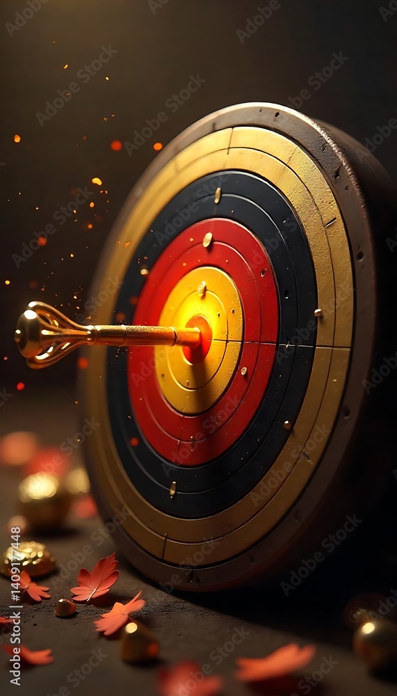 Poster generative ai target with arrow at bullseye symbolizes achieving goal
