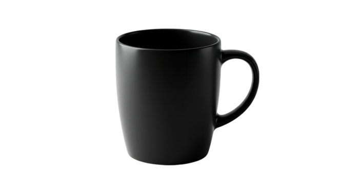 A minimalist black ceramic mug with a handle isolated against a dark and plain background scene