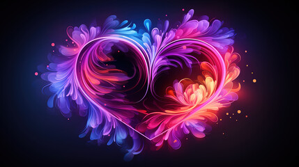 Romantic Neon Love Text with Glowing Lines for Festive Background