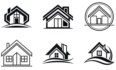  House Icon Set, Modern Real Estate Home Vector Logos Black and White