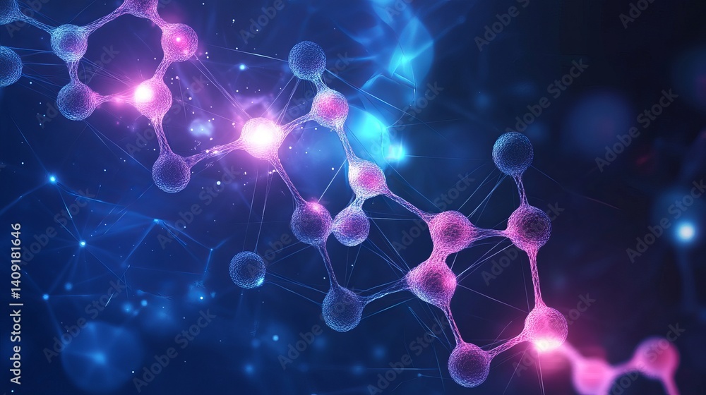 Poster abstract molecular structure network digital art background image 3d pink blue dark mesh data nodes