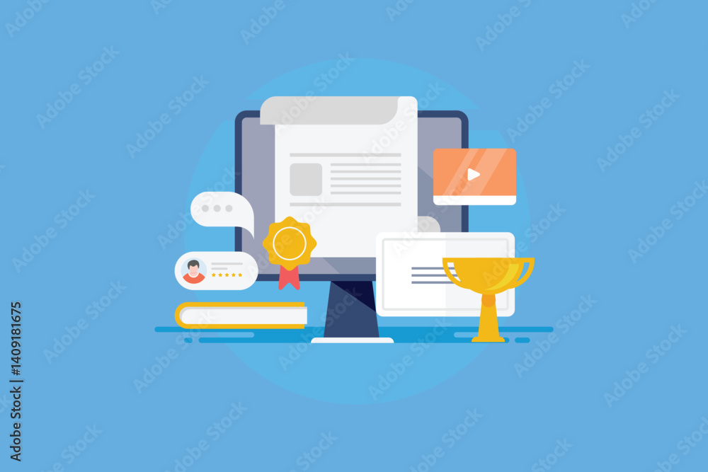 Aufkleber online education, e-leaning and digital course certificate program, video tutorial for remote learni