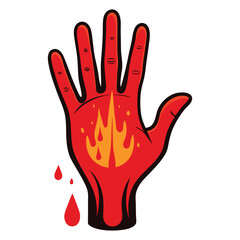 Obraz premium Fiery hand with blood drops graphic illustration