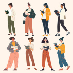 Set of Female Office Workers in Flat Style Illustration


