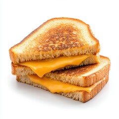 Golden toasted bread with melted cheddar cheese filling a classic comfort food on white background