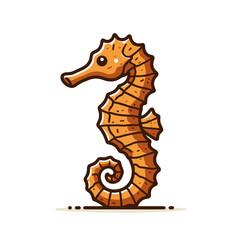 Fototapeta premium Orange and brown seahorse with curved tail in side view. Ideal for marine life education, aquarium promotions, and ocean conservation campaigns.