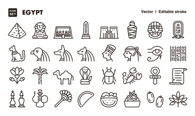 Egypt line icon set. Vector editable stroke icon.