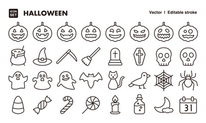 Halloween line icon set. Vector editable stroke icon.