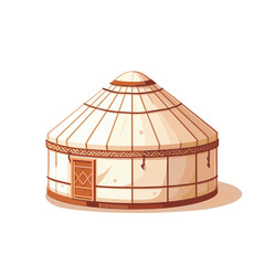 Simple traditional yurt in light colors on white background. Perfect for nomadic culture, alternative housing or Central Asian architecture illustrations.