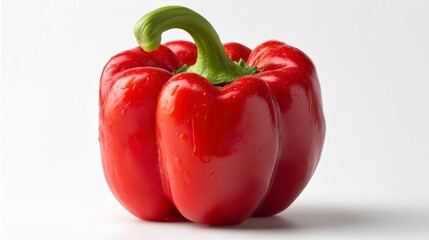 Fresh Red Bell Pepper with Water Droplets on White Background