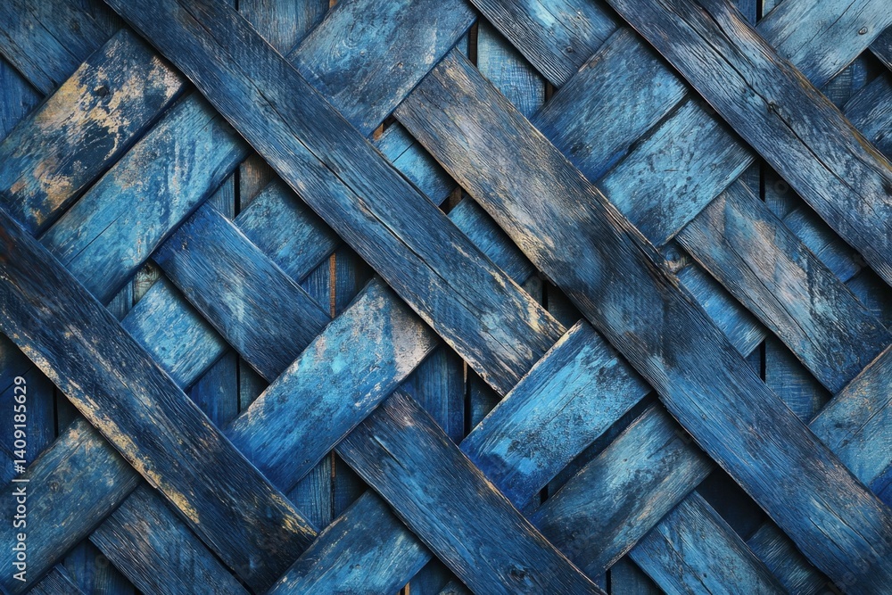 Poster rustic blue wooden weave pattern with distressed finish elegant diagonal wood texture background for