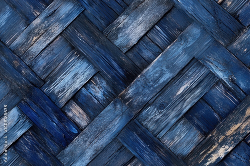 Poster captivating blue wooden weave background showcasing rustic texture and diagonal pattern for artistic