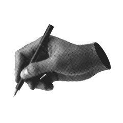 Hand Holding Pen Halftone Illustration, Hand Drawing, , Collage Style, 90s  Illustration, pointilism Style