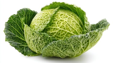 Fototapeta premium Savoy Cabbage Head Isolated on White Background